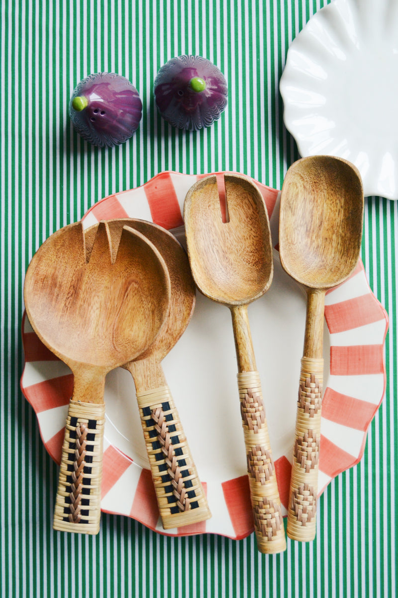 Wooden Serving Set with Cane