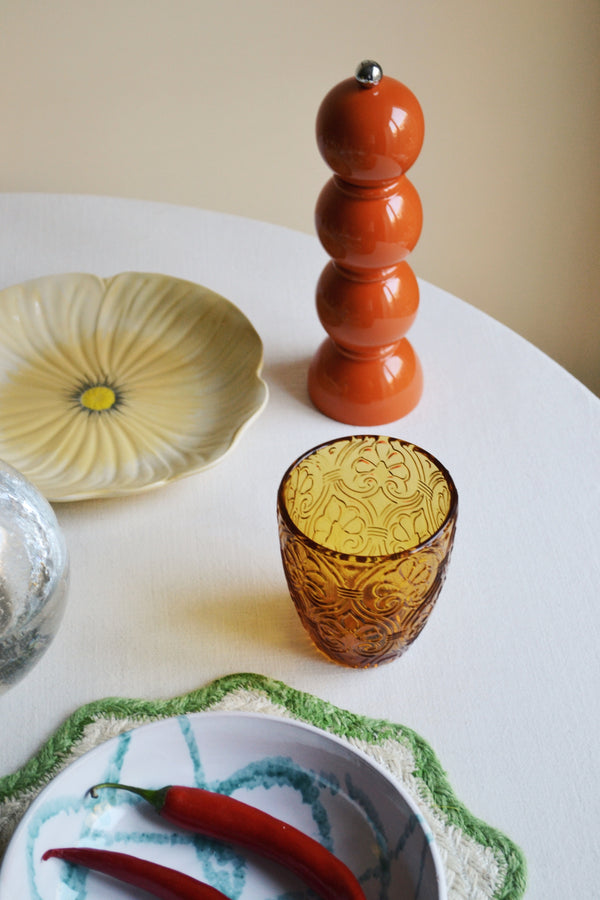 Patterned Amber Drinking Glass