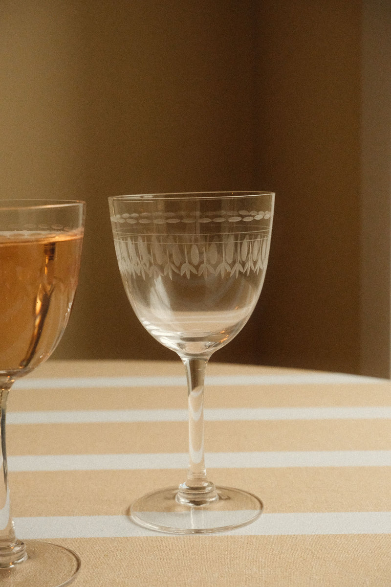 Set of Two Vintage Etched Wine Glasses - Clear