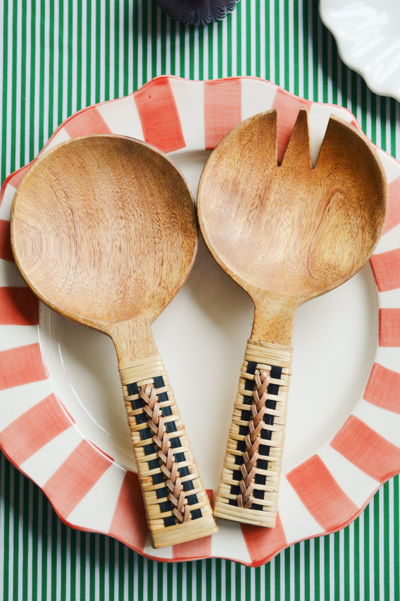 Wooden Serving Set with Cane