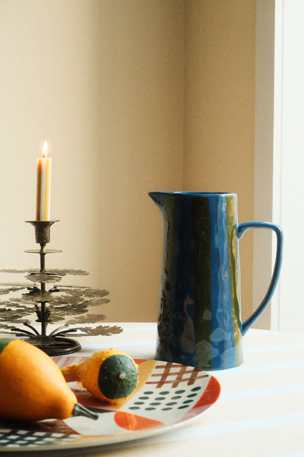 Tall Blue and Green Glazed Jug