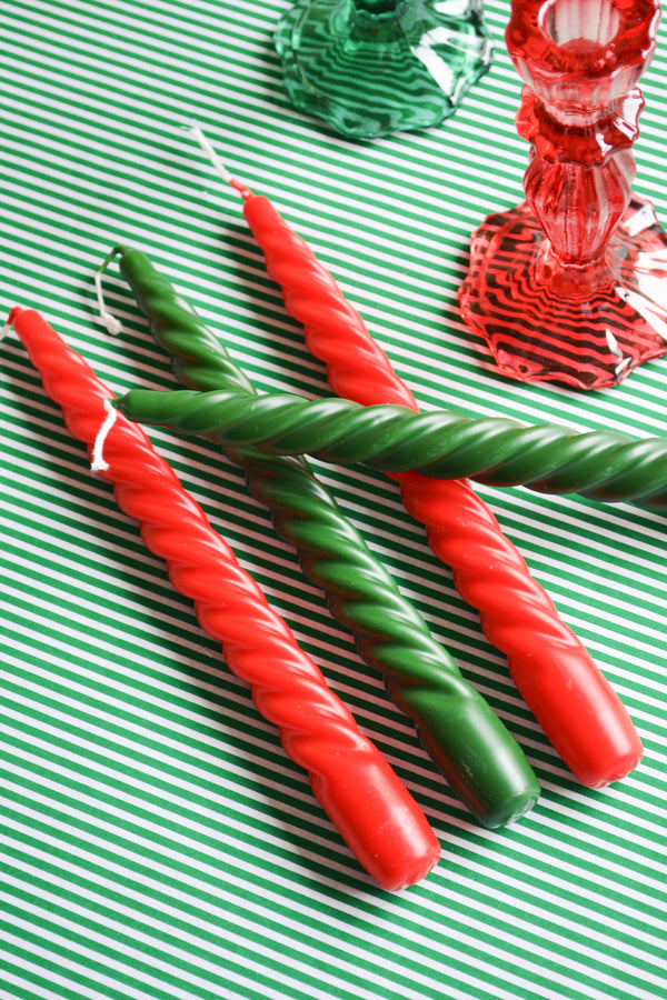 Set of Four Red and Green Spiral Candles