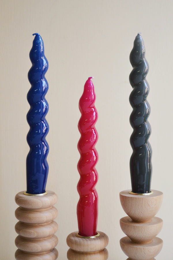 Set of Three Spiral Taper Candles - Six Colours Available