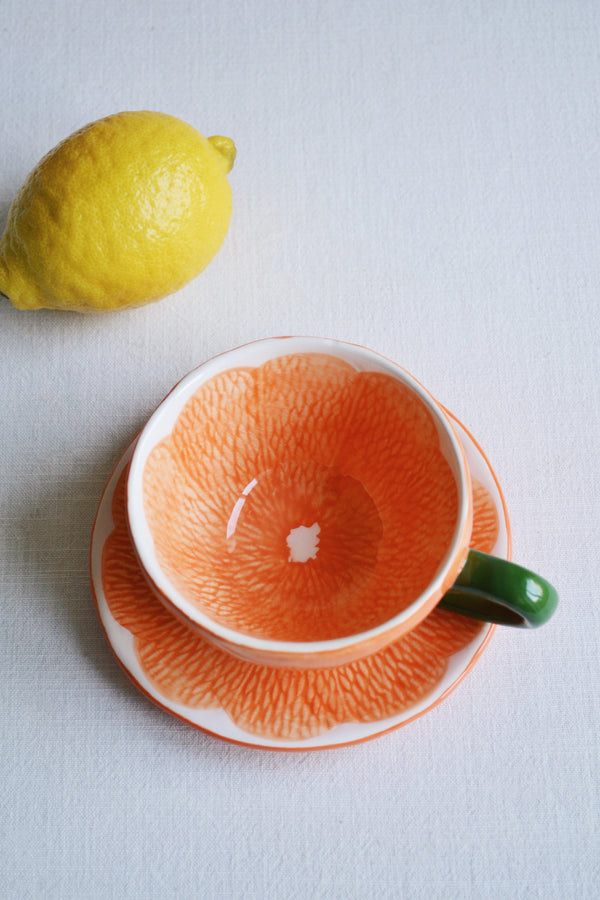 Orange Teacup and Saucer