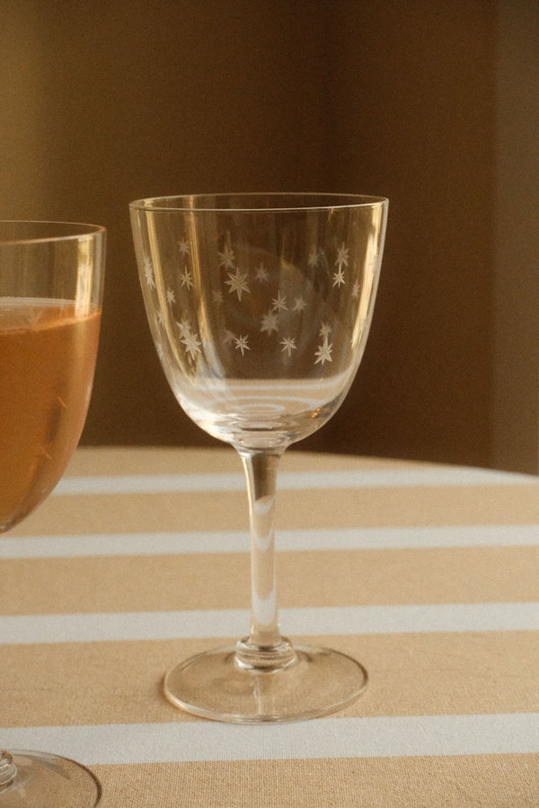 Set of Two Star Etched Wine Glasses - Clear
