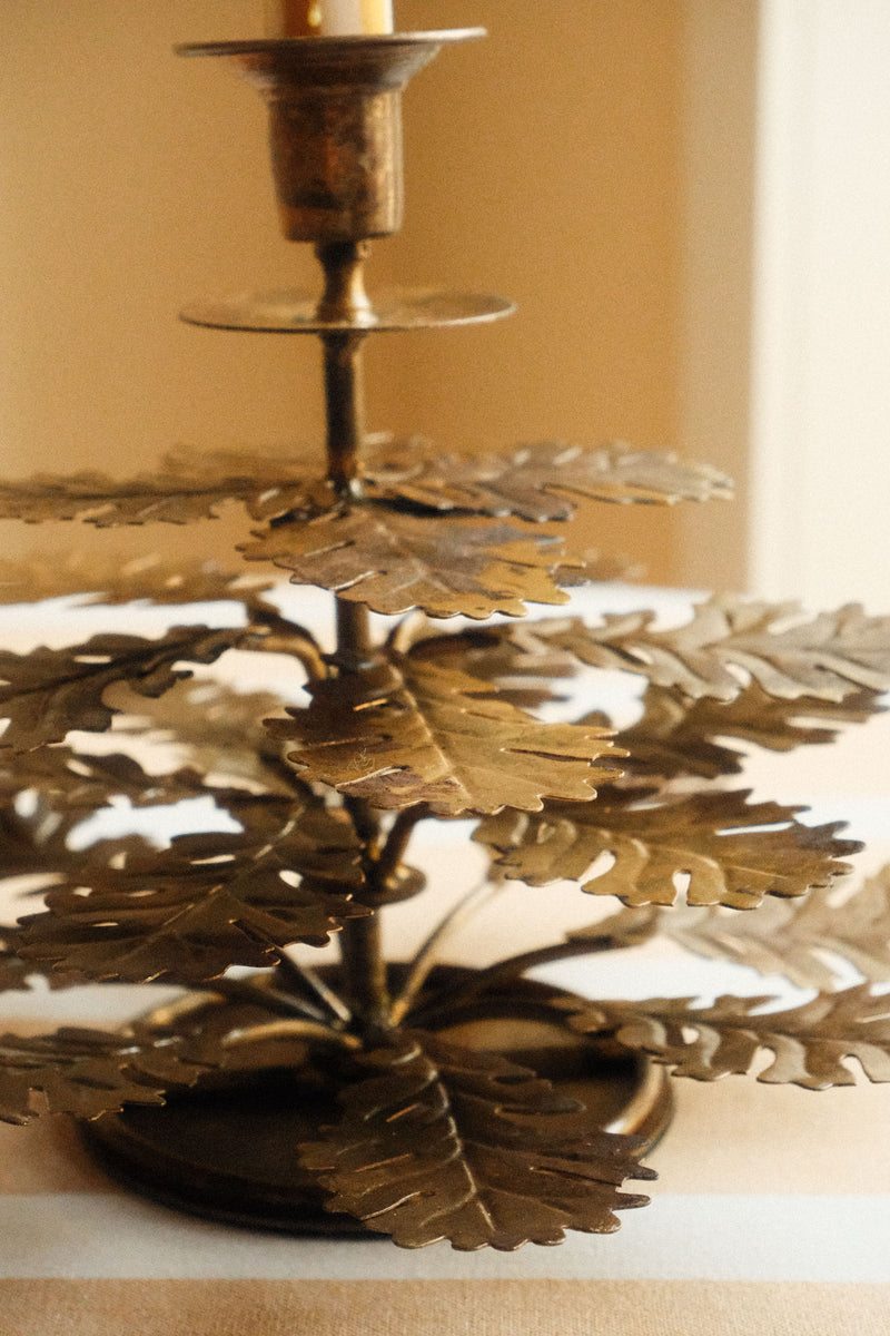 Antique Gold Oak Leaf Candle Holder