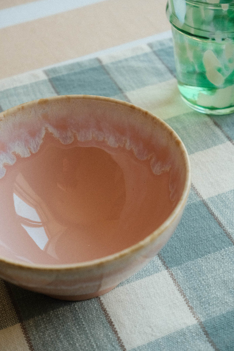 Set of Four Light Pink Drip Glaze Ceramic Cereal Bowls