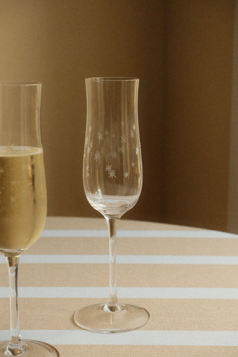Set of Two Star Etched Champagne Glasses - Clear