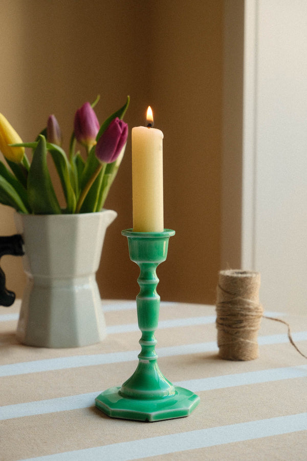 Octagonal Base Enamel Metal Candlestick Holder - Vibrant Green