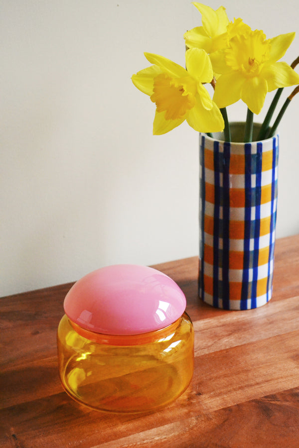 Yellow and Pink Puff Glass Jar