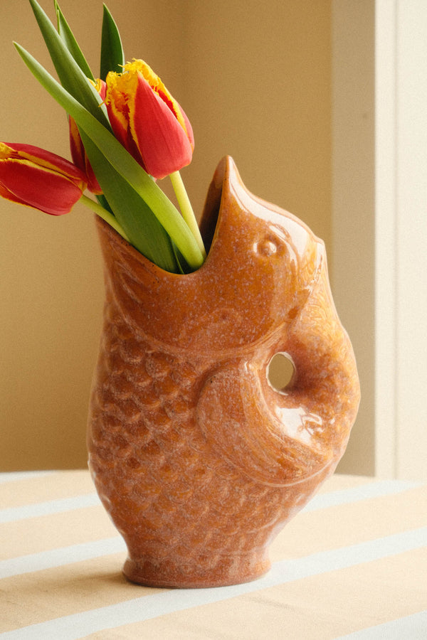 Burnt Orange Stoneware Fish Vase