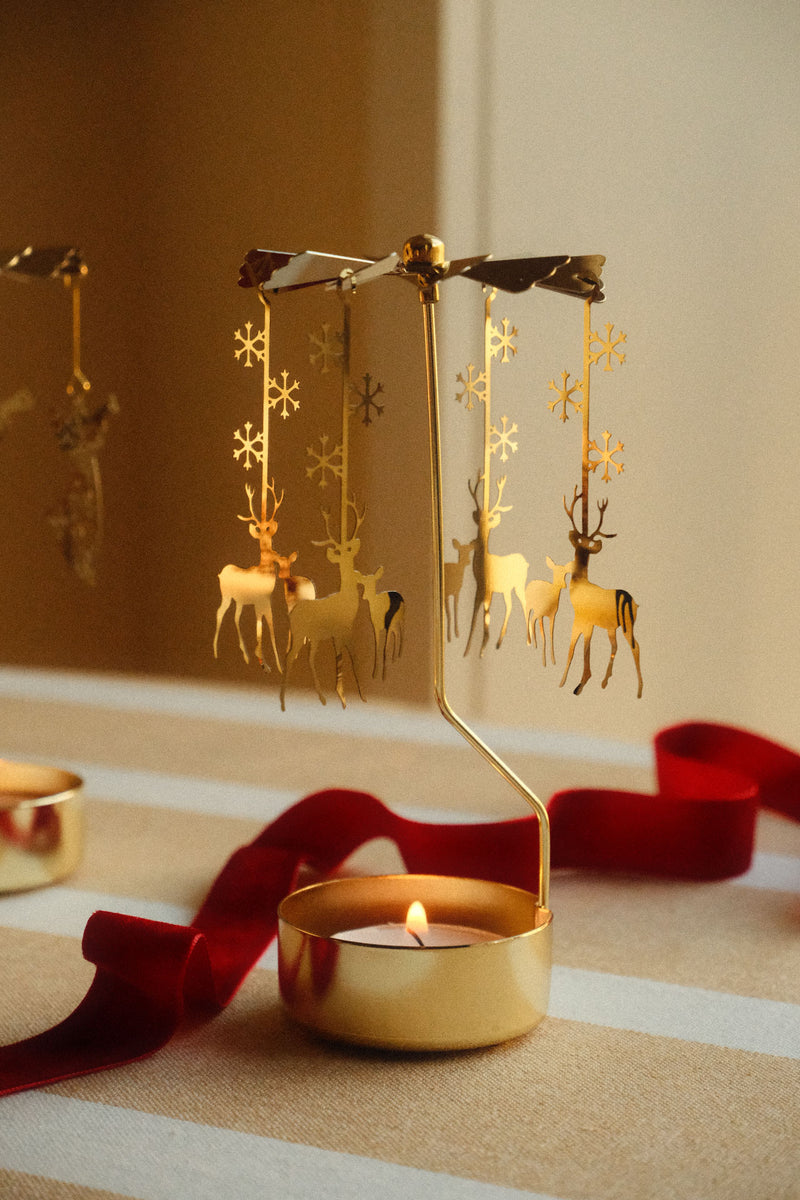 Gold Christmas Reindeer Tea Light Spinner