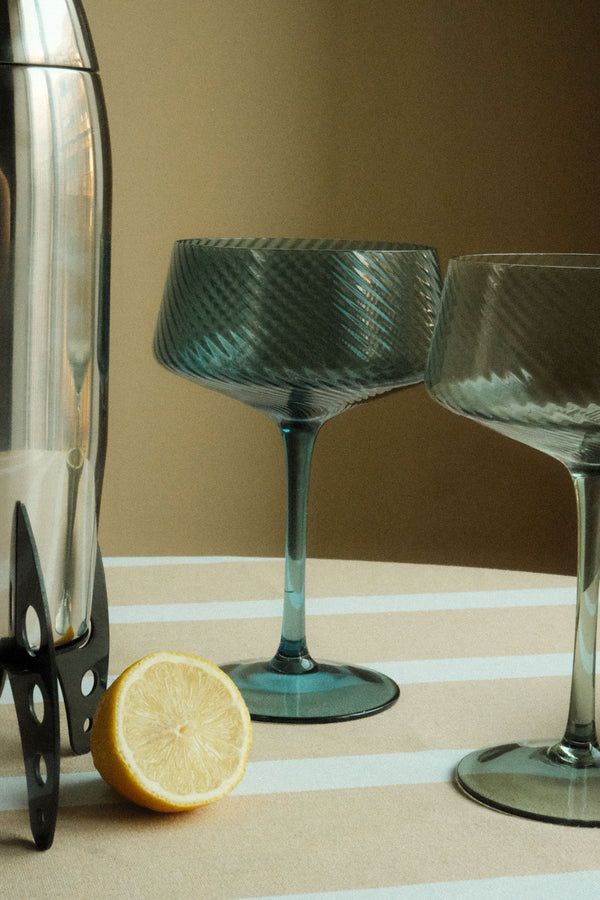 Set of Two Twist Champagne Coupes - Blue and Green