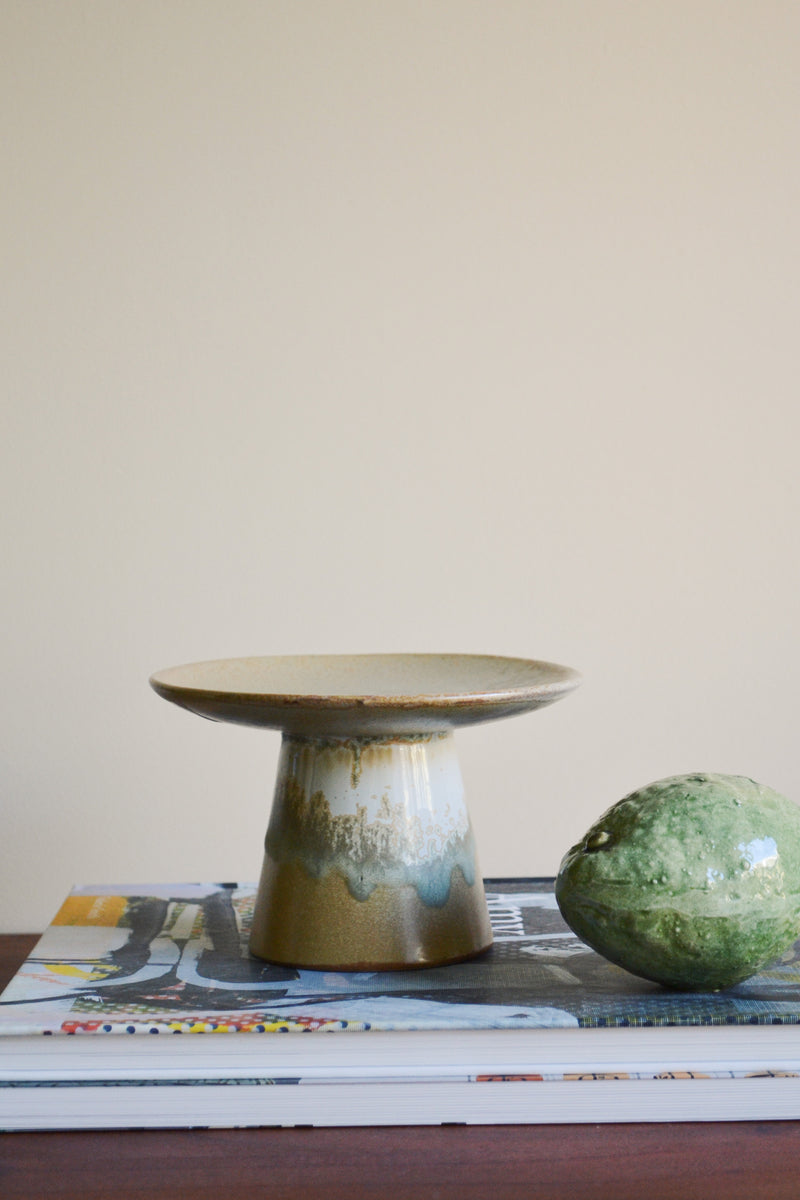 Small Brown Stoneware Pedestal Bowl