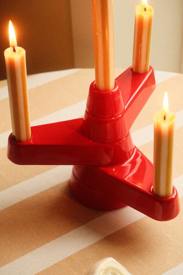 Bright Red Glazed Ceramic Candle Holder