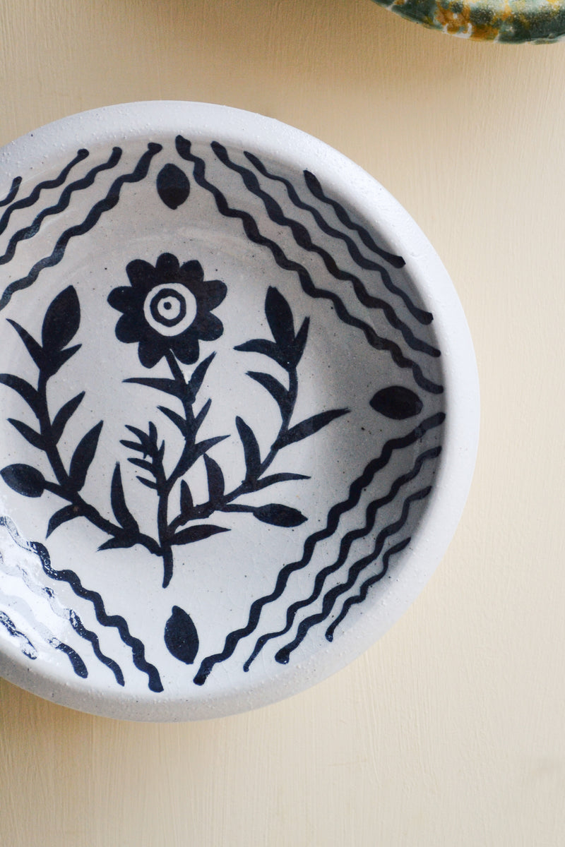 Black Floral Terracotta Wall Plate