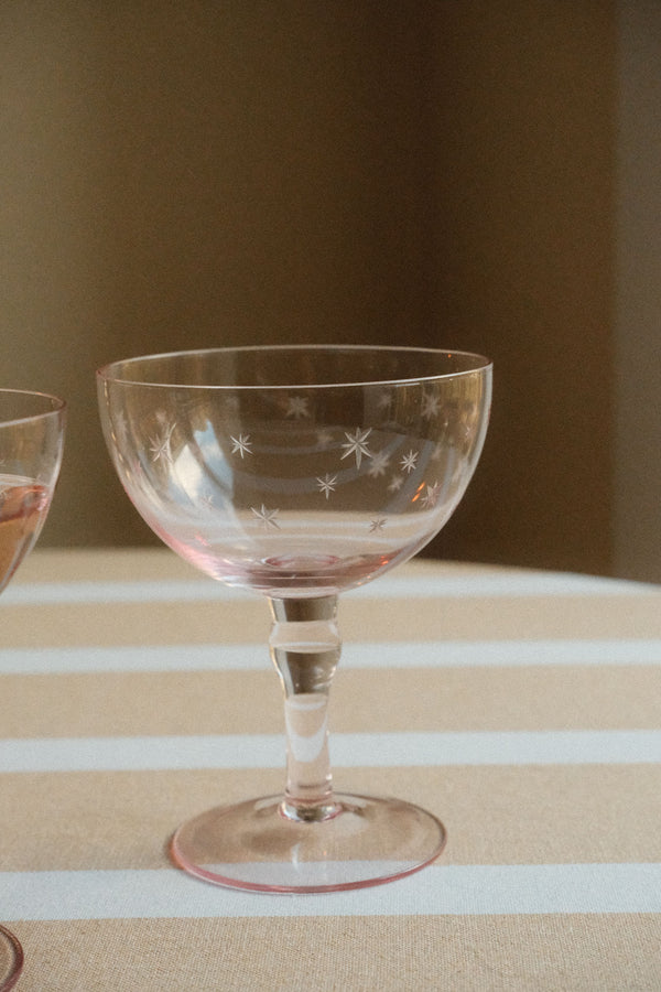 Set of Two Star Etched Coupe Glasses - Pink