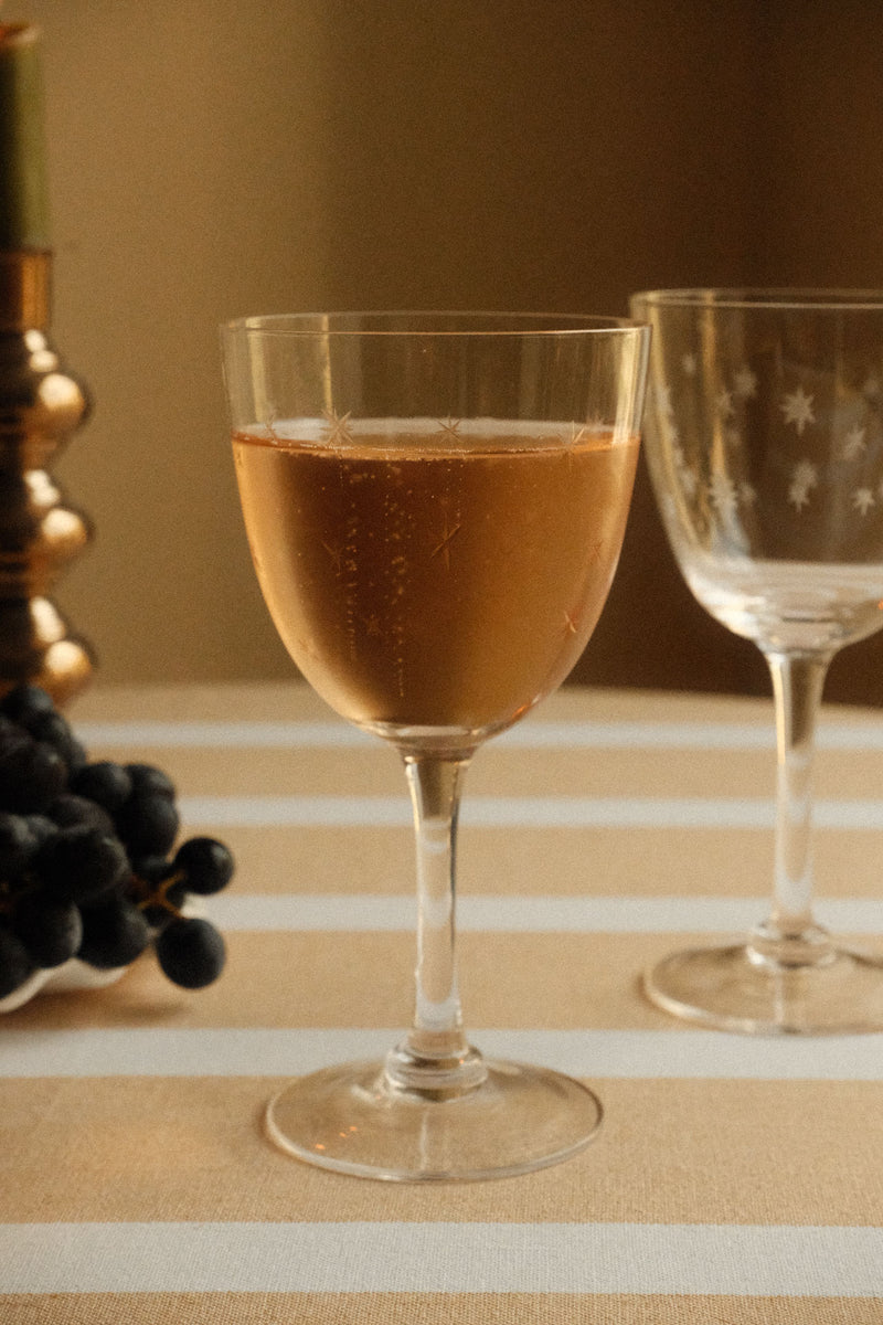 Set of Two Star Etched Wine Glasses - Clear