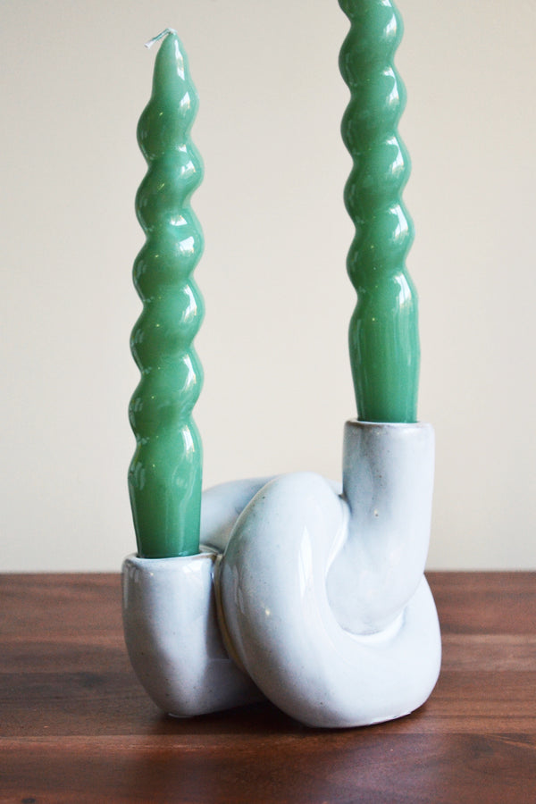 White Glazed Knot Candle Holder