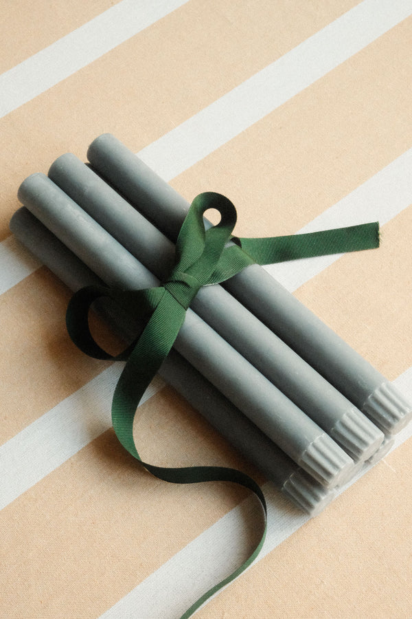 Set of Six Pompadour Dusty Blue Eco Dinner Candles