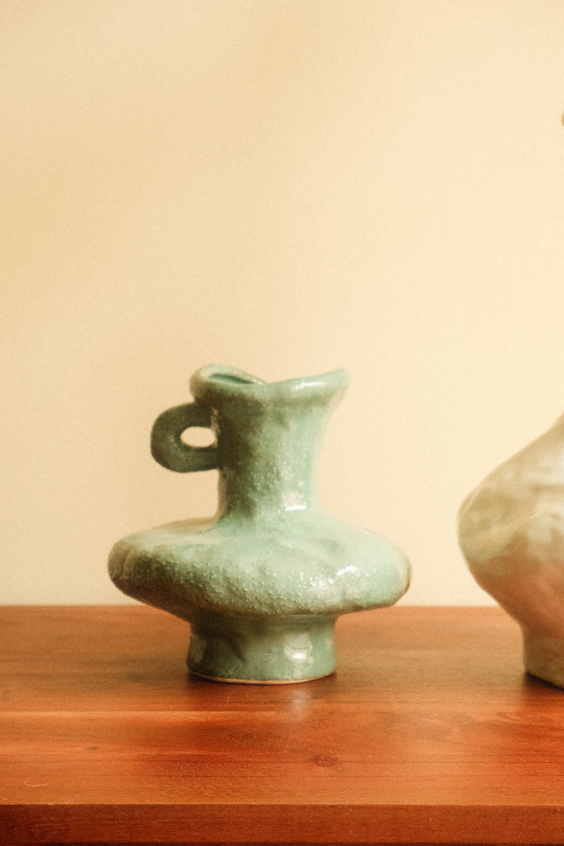Small Green Sculptural Vase with Handles