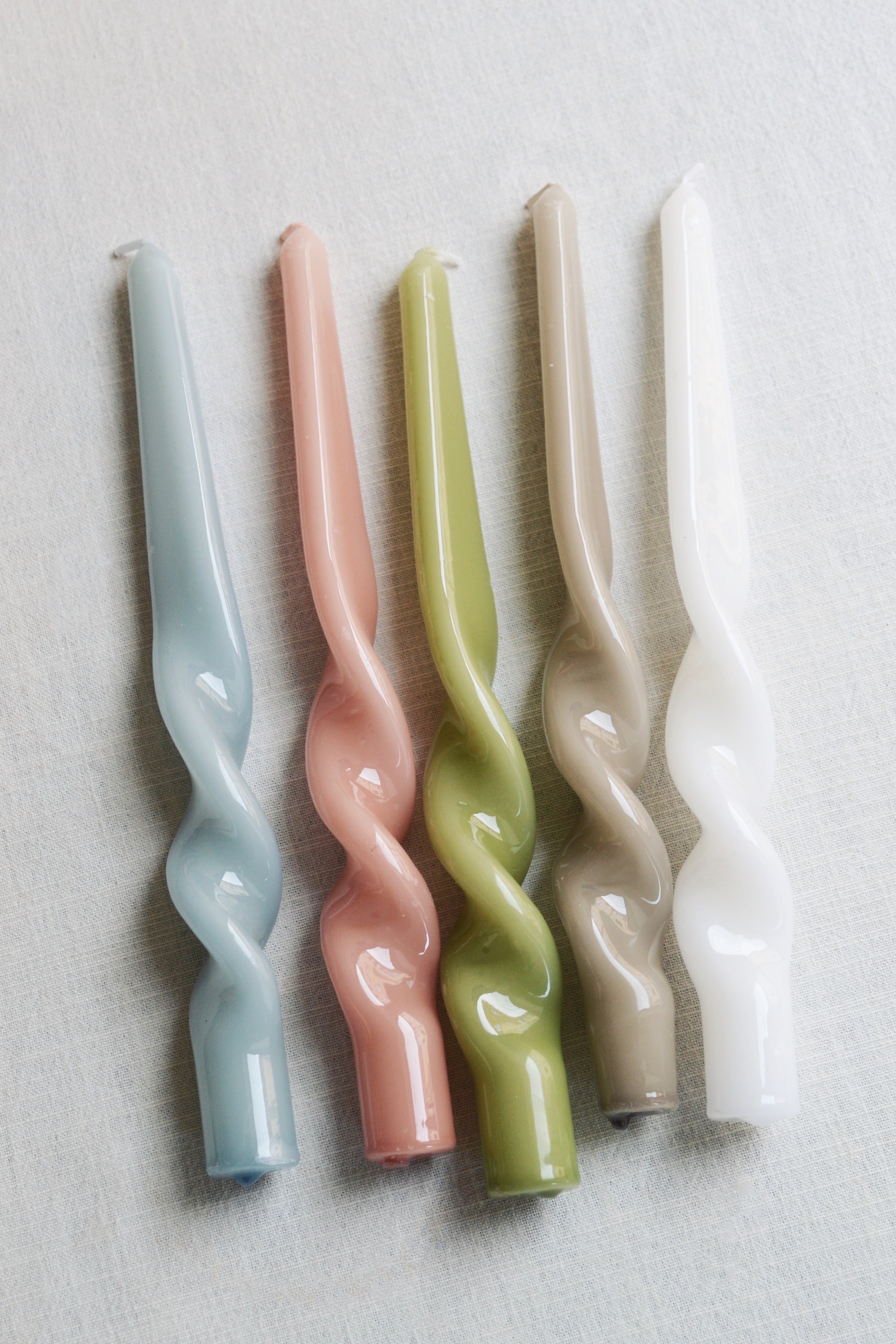 Set of Three Twist Taper Candles Five Colours Available Spicer and Wood