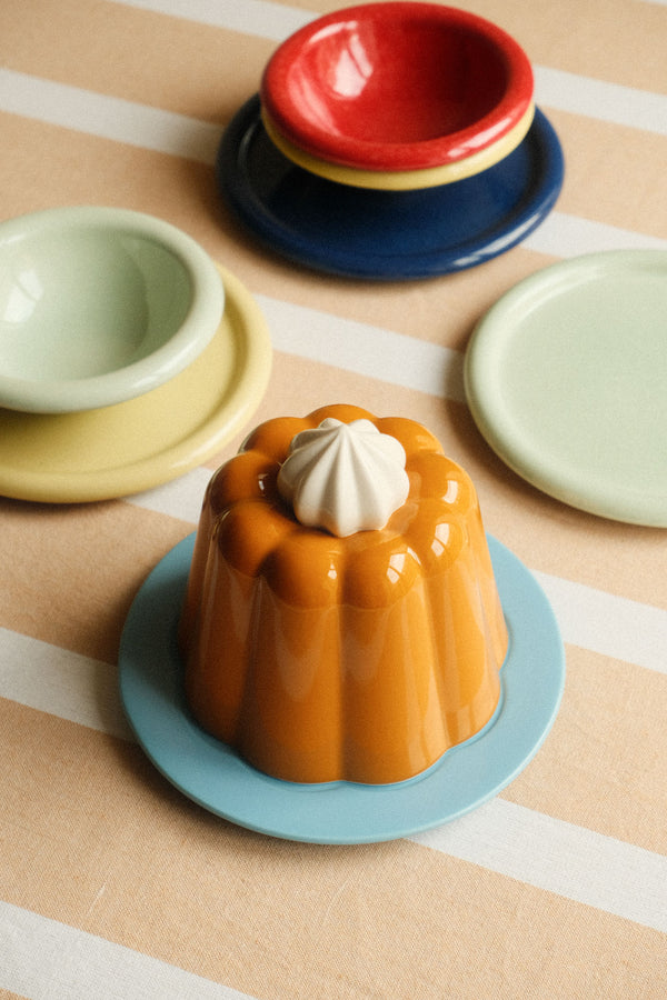 Orange and Blue Pudding Stoneware Cloche