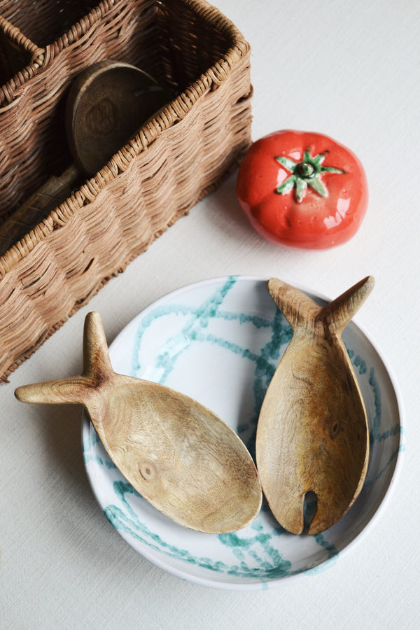 Set of Two Fish Mango Wood Serving Set