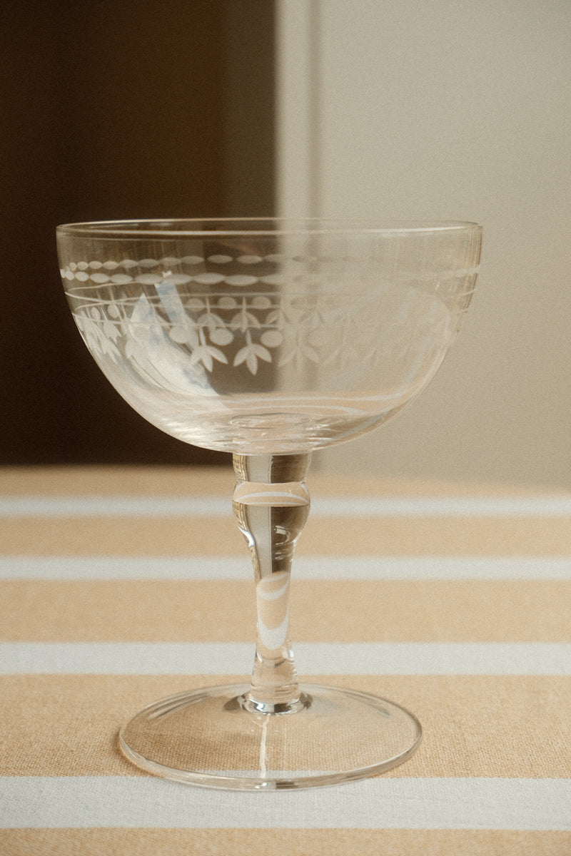 Set of Two Vintage Etched Coupe Glasses