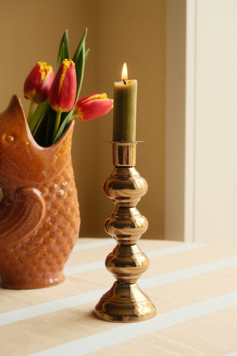 Aged Brass Hand Forged Bobble Candlestick Holder