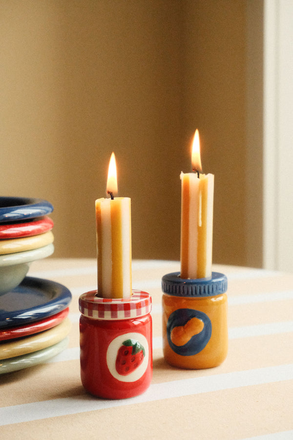Set of Two Peanut Butter and Jam Ceramic Candle Holders