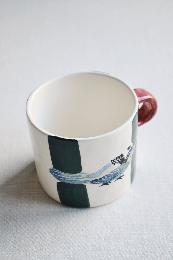 Green Striped Bird Mug