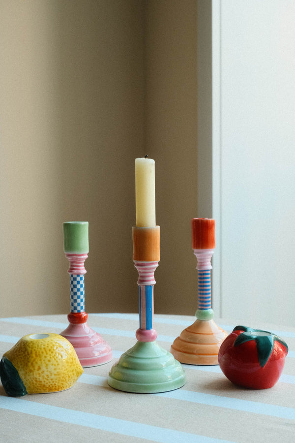 Green and Orange Enamel Candlestick Holder