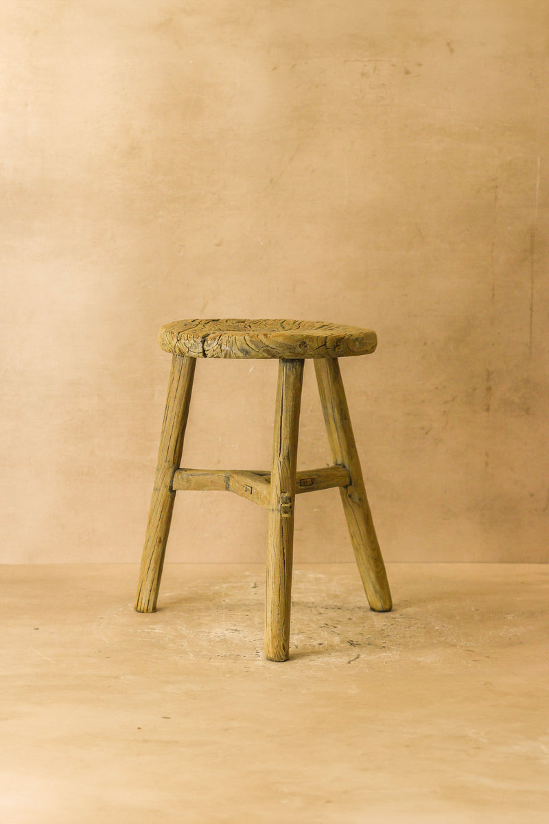 Vintage Rustic Elm Wood Stool - Round - No 48