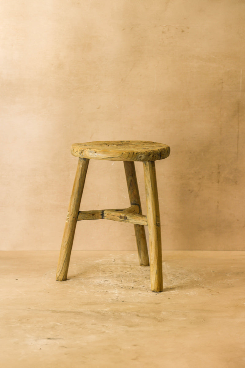 Vintage Rustic Elm Wood Stool - Round - No 48