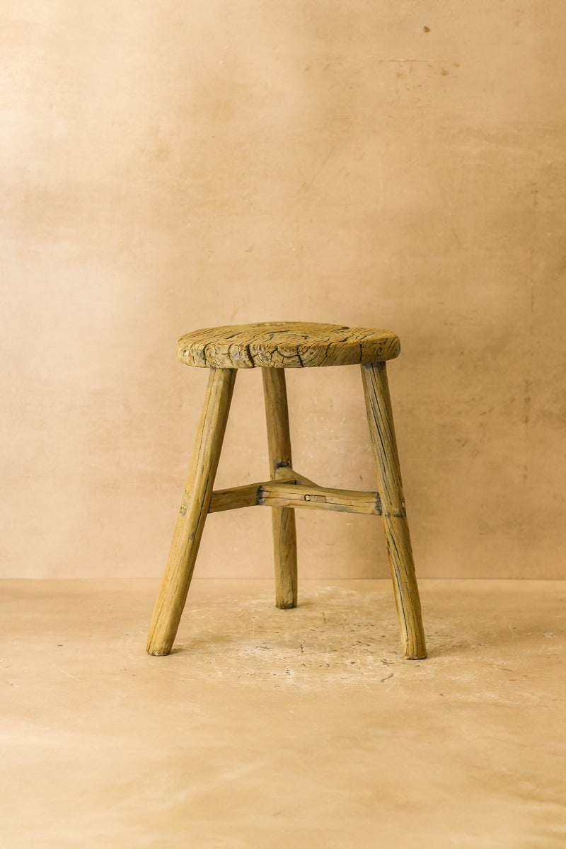Vintage Rustic Elm Wood Stool - Round - No 48