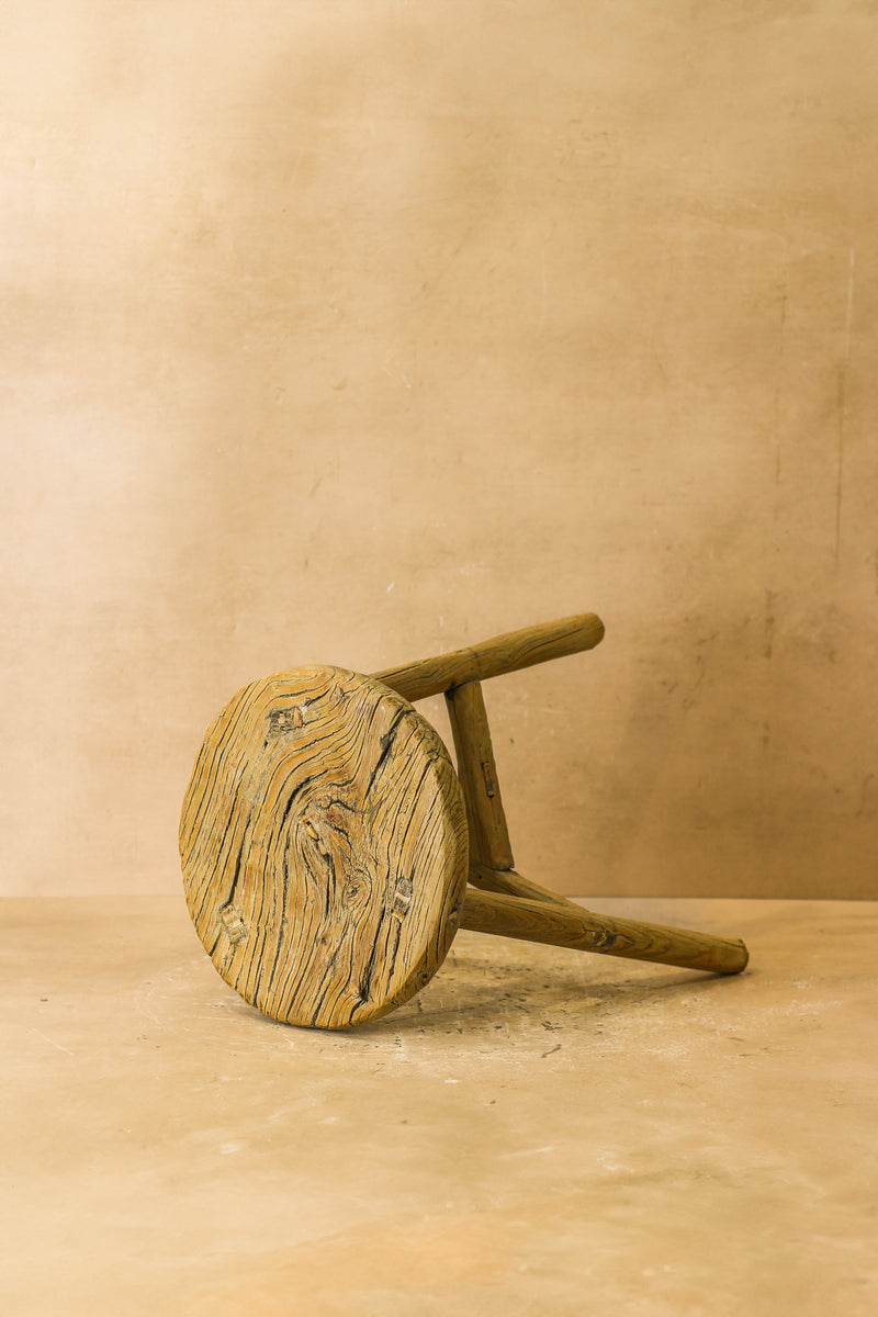 Vintage Rustic Elm Wood Stool - Round - No 48