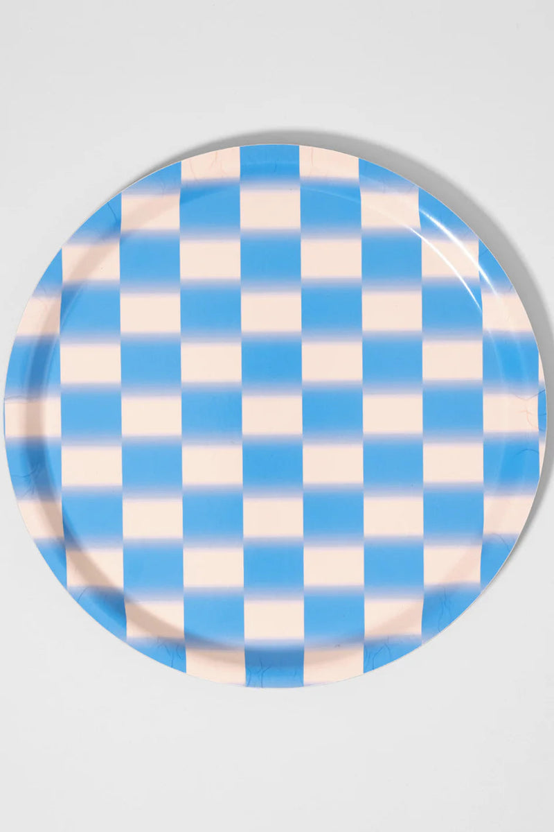 Blue Gradient Check Round Tray