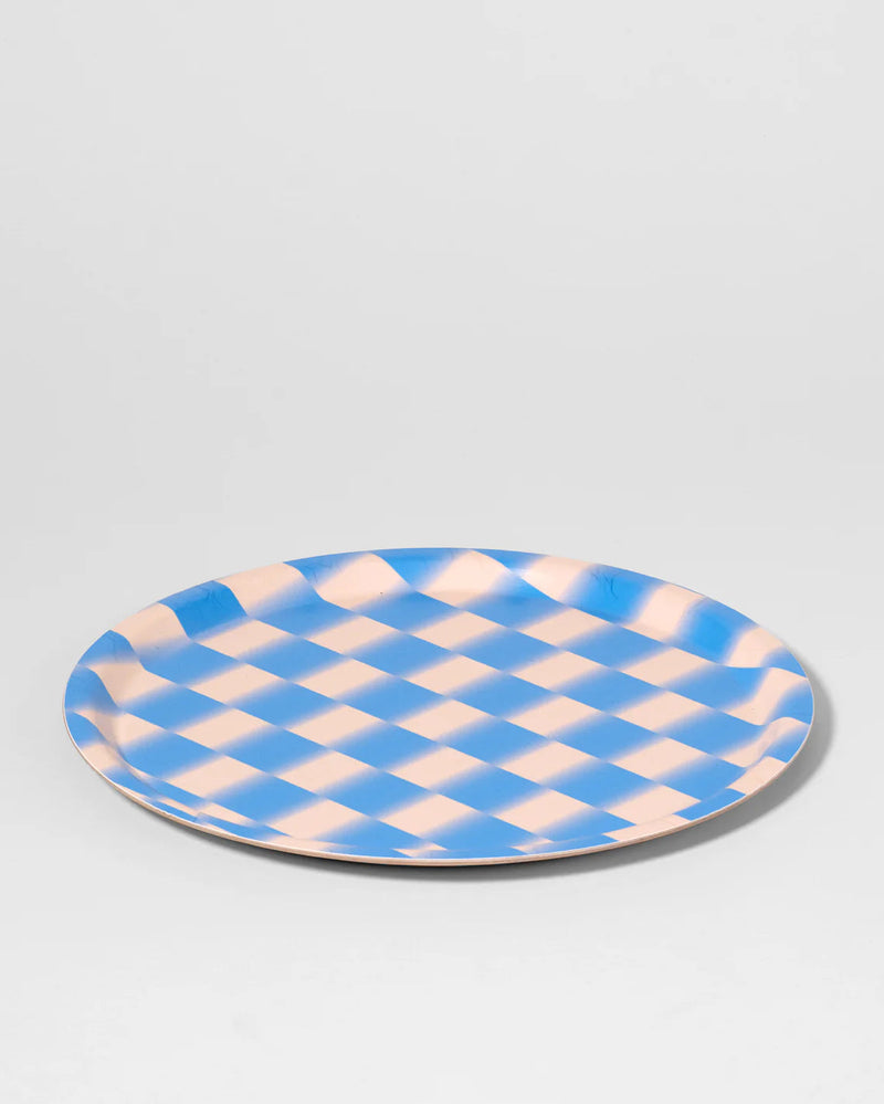 Blue Gradient Check Round Tray