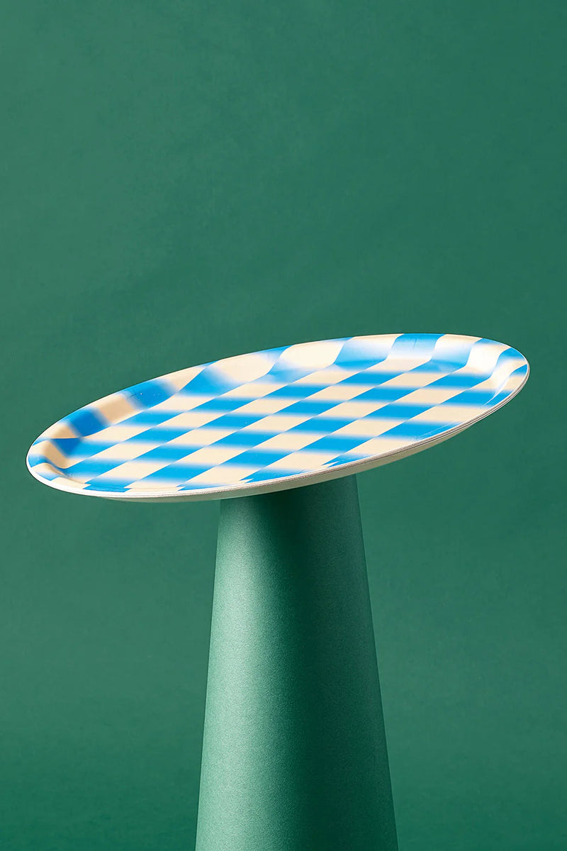Blue Gradient Check Round Tray