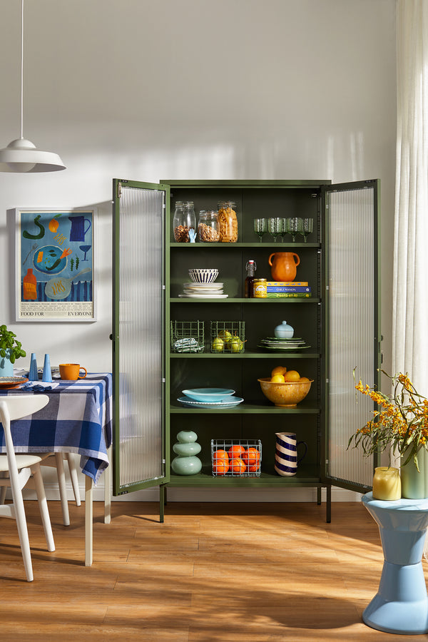Mustard Made | The Collector Metal and Glass Cabinet in Olive