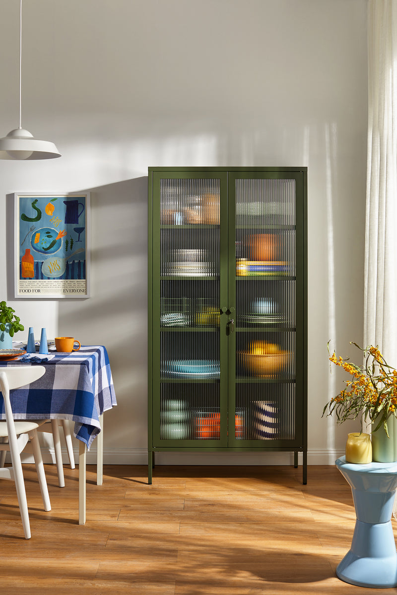 Mustard Made | The Collector Metal and Glass Cabinet in Olive