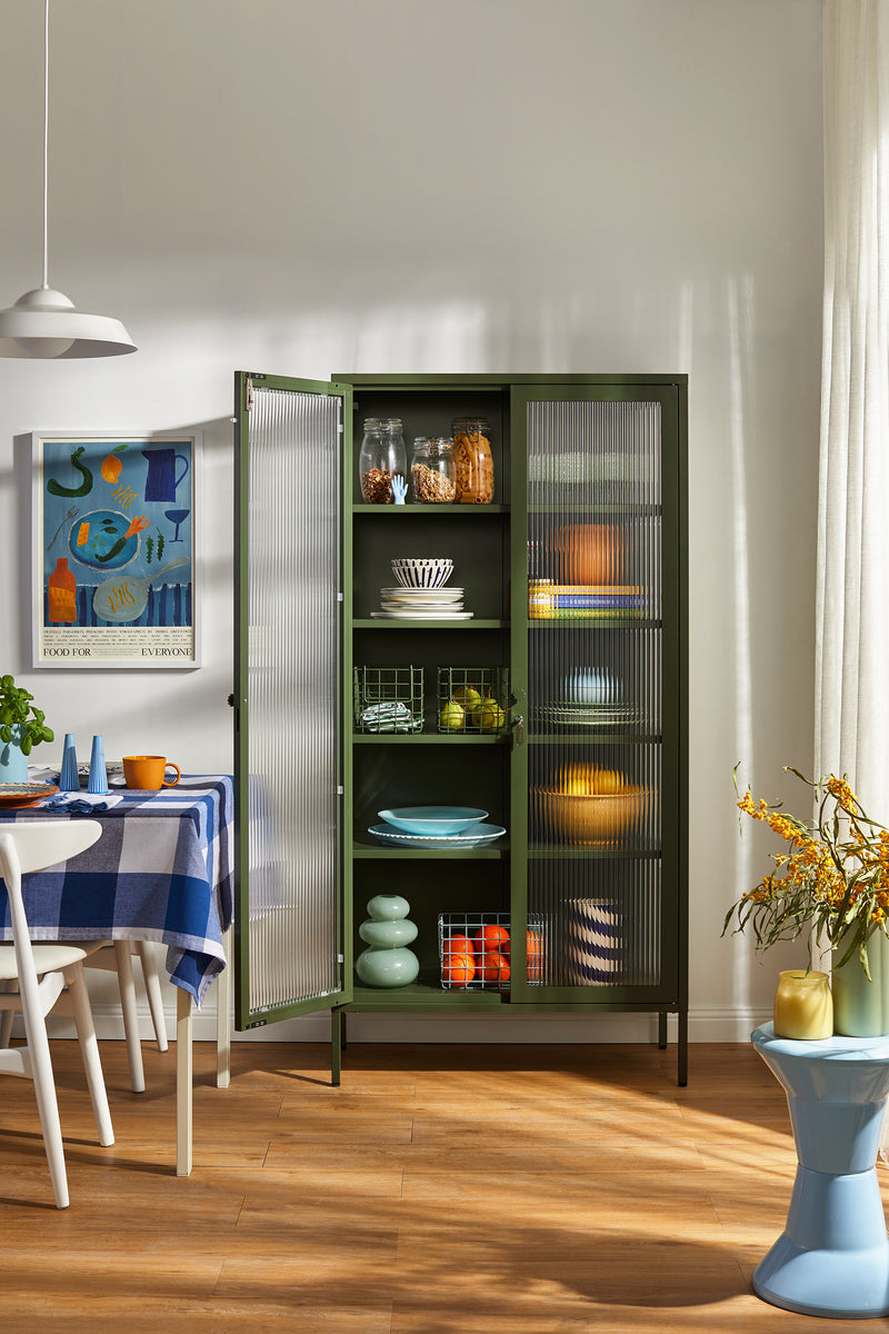 Mustard Made | The Collector Metal and Glass Cabinet in Olive