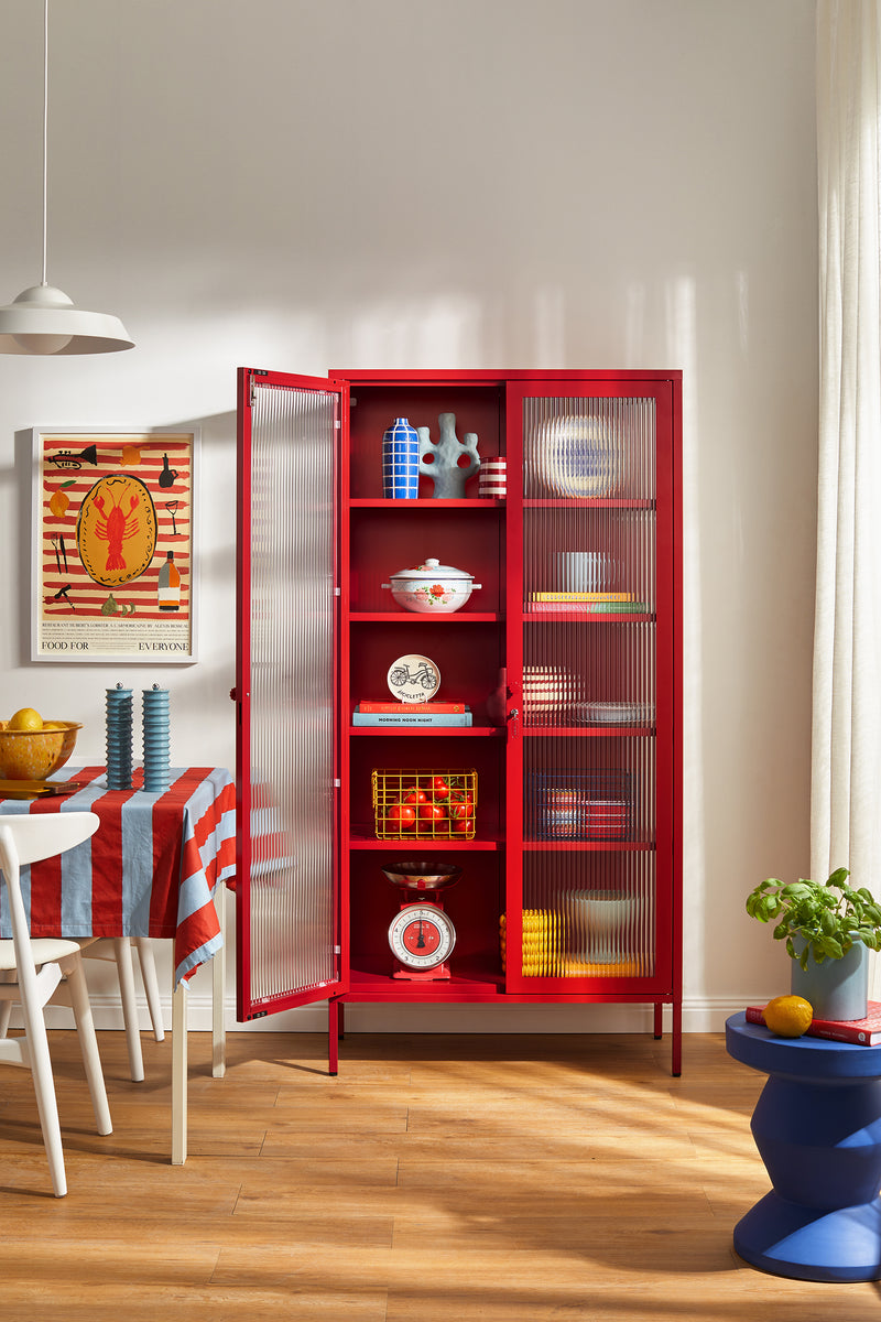 Mustard Made | The Collector Metal and Glass Cabinet in Poppy