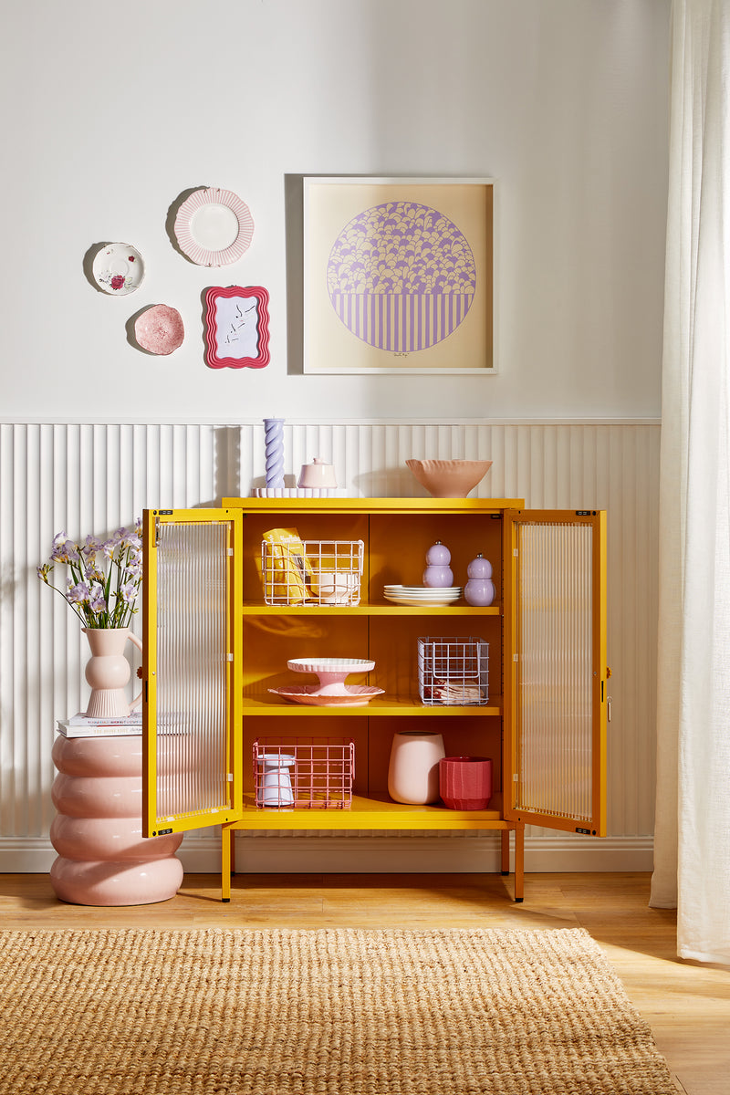 Mustard Made | The Mixer Metal and Glass Cabinet in Mustard