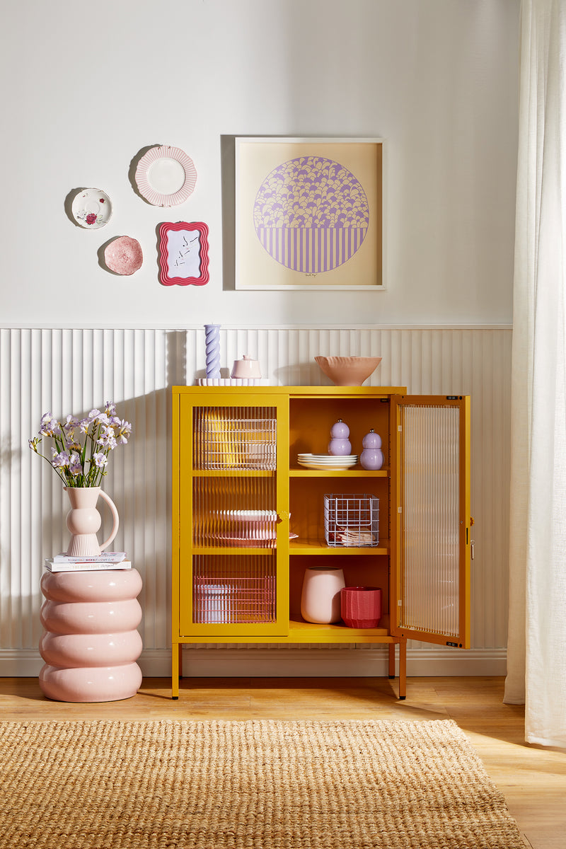 Mustard Made | The Mixer Metal and Glass Cabinet in Mustard