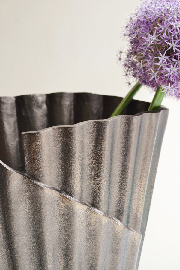 Large Pleated Metal Vase