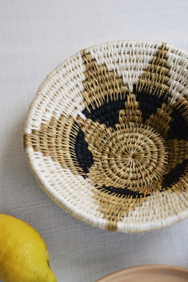 White and Black Handwoven Bowl Basket