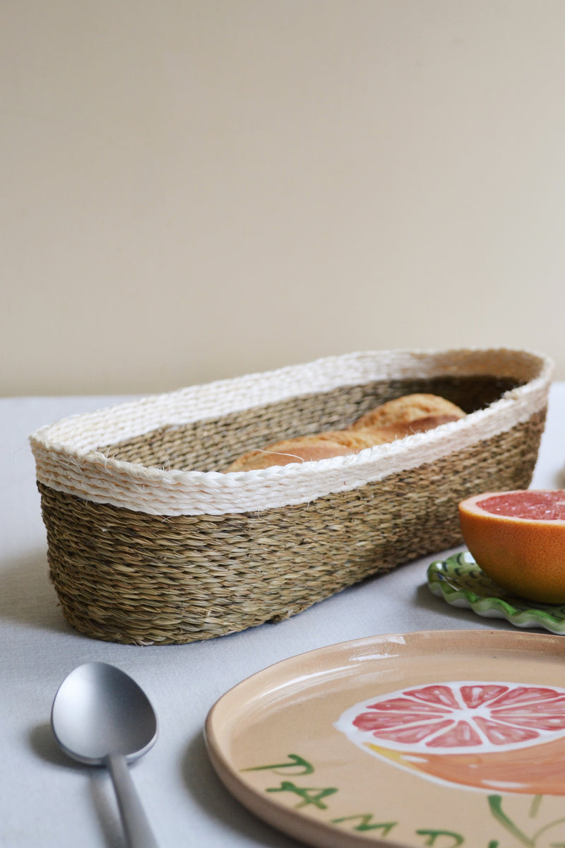 White and Natural Handwoven Baguette Basket