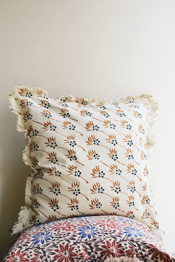 Ecru and Sienna Floral Printed Cushion